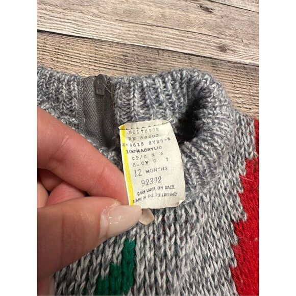 Vintage 12mo. Baby Boy Christmas Holiday Red Green Acrylic Long Sleeve Sweater - Picture 5 of 6